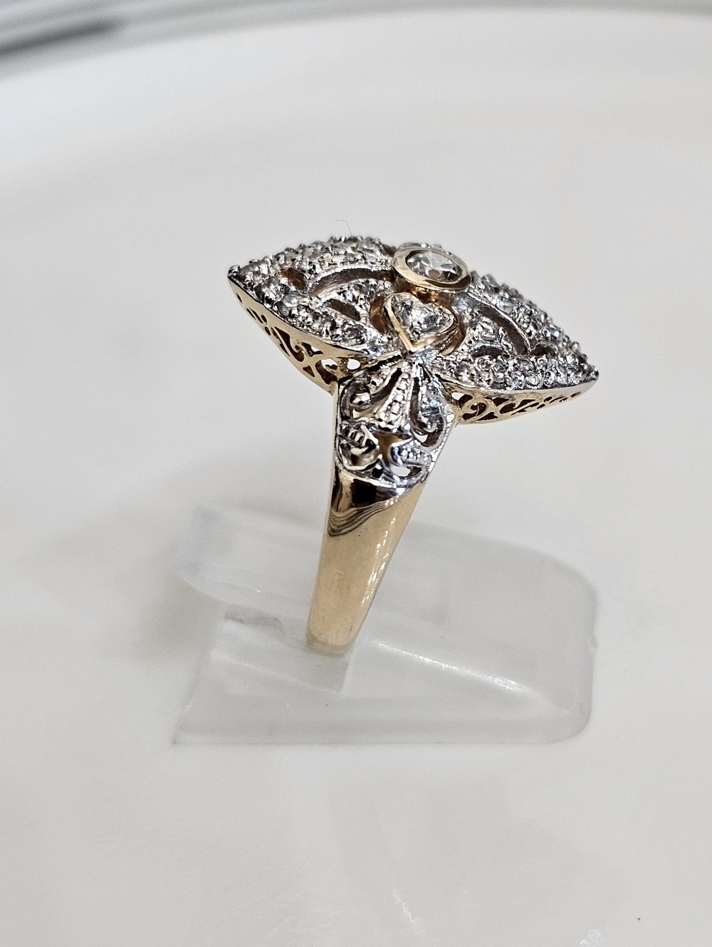 Vintage Victorian Style Diamond Ring 18k Yellow Gold Vermeil Size 7.5 - Picture 7 of 8